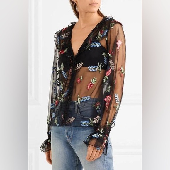 Alice McCall Time Stands Still Ruffled Embroidered Tulle Blouse in Black - Picture 2 of 13